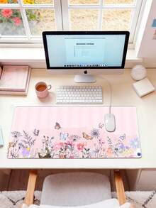 Watercolor Butterfly & Floral Pattern Mouse Pad, Non-Slip Rubber Base With Stitched Edges, Multi-Size Desk Mat For Home Office And Back To School - View 6