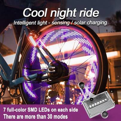 One Colored Solar-Powered Bicycle Spoke Light, Waterproof RGB LED Mountain Bike Light, Flashing Tire Light, Bicycle Warning Light.