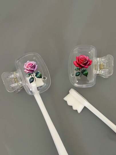 2 chiếc hộp đựng đầu bàn chải đánh răng di động họa tiết hoa hồng, hộp bảo vệ đầu bàn chải, hộp đựng bàn chải đánh răng, kẹp bàn chải đánh răng du lịch thiết yếu, thích hợp sử dụng tại nhà và khi đi du lịch.
