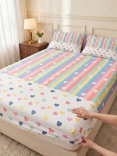 1 Juego de sábanas estampadas, suave y cómodo, con patrón de nubes soñadoras, protector de colchón, amigable con la piel, adecuado para uso en todas las estaciones, resistente al polvo y al deslizamiento, se ajusta a camas tamaño full/queen/king, lavable a máquina (no incluye fundas de almohada), regalo ideal para fiestas, decoración de primavera/verano
