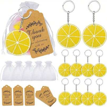 24 Pieces/Set Lemon Themed Party Gift Set, Suitable For Weddings And Birthdays, Yellow Themed Celebration Gift Set, Including Resin Lemon Keychain, Thank You Label And Organ Tie, Car Parts Package, Charming School Cute Gothic Y2k, Bulk Goods, Mini Accessories, Mother's Day Gift, Companion And Groomsman Gift, Bachelor Party Gift, Birthday Gift, Bridesmaid Gift, Graduation Gift, Mother's Day, Teacher's Day Gift, Travel Essentials, Home Decoration