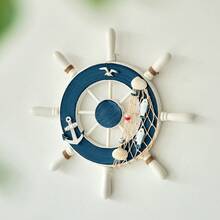 1 pieza Colgante decorativo de pared impreso en 2D con estilo mediterráneo, adecuado para colgar con artesanías, decoración de pared con timón de madera, apto para patio exterior, sala de estar y pared de oficina - Multicolor - Ver 6