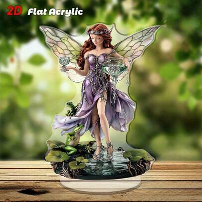 2pcs/1pc Dreamy Garden Fairy Standee, 2D Music & Acrylic Decor, Featuring Brown-Haired And Crystal Holy Grail, Suitable For Home Or Garden Decoration