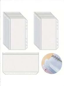 12个/套 A5/A6/A7 透明六孔拉链袋，适用于办公、学习、考试、学校等场合，方便轻便，容量大，防水防污。返校用品。 - 套裝 - 查看 7