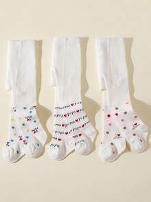 3 Pairs Baby Girls' Sweet & Cute Cotton Tights, Rainbow Striped Infant Leggings, Suitable For Daily Wear In Spring, Autumn & Winter - Multicolor - View 8