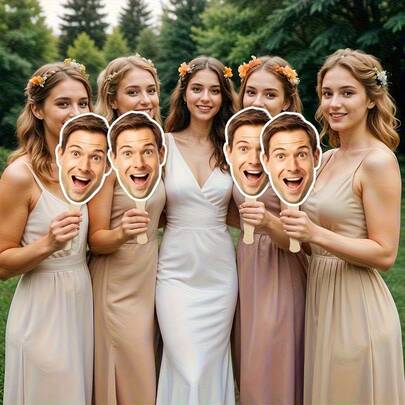 1pc/6pcs Face On A Stick, Digital Head On A Stick, Printable Big Head Cutout, Groom Face Fans, Funny Groom Face Fan, Bachelorette Party Favor, Personalized Funny Party Decorations, Birthday, Wedding, Holiday Party Celebrations