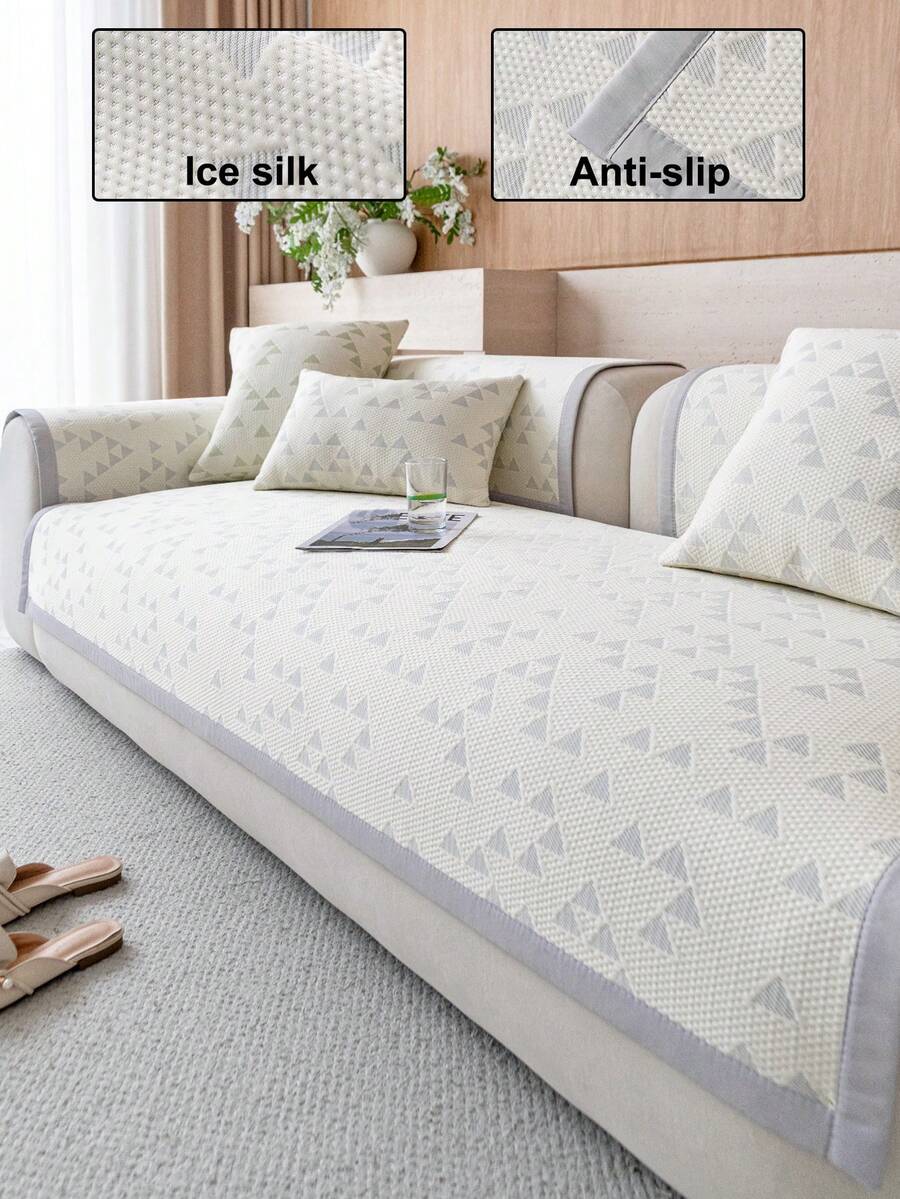 1pc Ice Silk Solid Color Sofa Cover, Cooling & Breathable Material, Machine Washable & Fade Resistant, Pet Friendly, Durable, Suitable For 1/2/3/4 Seater Sofa With Armrest & Backrest - Grey - View 1