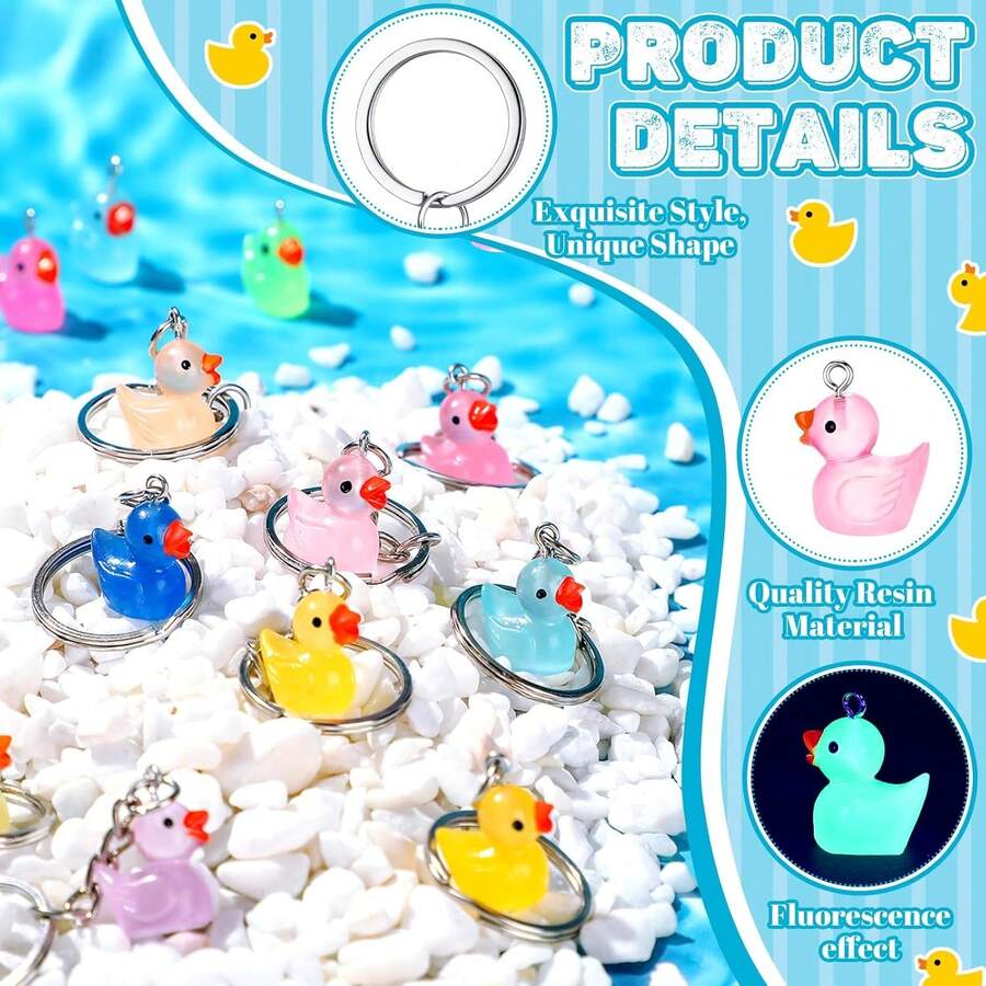 Llaveros de pato mini multicolor; Llaveros de pato de resina; Colgantes de animales lindos - perfectos para regalos navideños y recuerdos de fiesta de cumpleaños - pato que brilla en la oscuridad - Ver 1