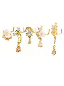 5 chiếc khuyên mũi hình chữ L đính đồng vi mô hình hoa giọt nước, nhiều chi tiết, thích hợp để đeo hàng ngày và làm quà tặng. - Nhiều màu - Xem 1