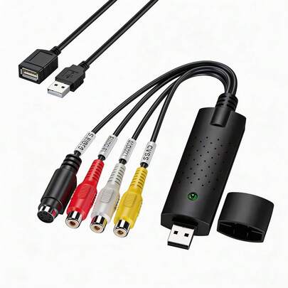 VHS To Digital Converter, USB Video Capture Card Device, USB 2.0 High-Definition Recording And Playback Driver Free Plug And Play Multi Format Converter, RCA To USB A Converter, Converting VHS Mini DV VCR Hi8 DVD Player Tape To Digital Camera