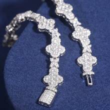 10Mm Moissanite  Sterling Silver 0.21oz Hip Hop Cross Bracelet Women Party Music Festival Jewelry Perfect Christmas Halloween Birthday Gift - 銀色 - 查看 2