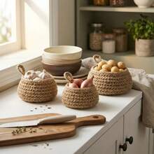 Bohemian Handmade Woven Hanging Basket Set, Rustic Art Style, Thick Material, Strong Load-Bearing Capacity, Multi-Functional Wall-Mounted Design, Can Be Used As Mesh Storage Basket, Fruit And Vegetable Storage Basket, Suitable For Kitchen Storage, Room Decoration, Living Room Storage, Wall Decoration - Multicolor - View 9