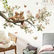1pc Warm Brown Squirrel Wall Sticker, Healing Cozy Atmosphere, Self-Adhesive Easy To Stick, Natural Decor - Multicolor - View 1
