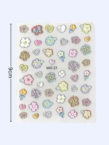 1pc Soft & Cute Floral Heart Nail Art Stickers, 3D Embossed, Fresh Style, Waterproof, Finger Nail Decor, DIY Scrapbooking - Multicolor - View 4