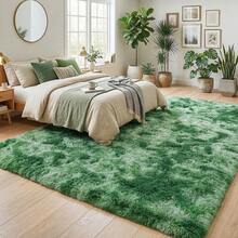Soft Shaggy Area Rug For Living Room, Thick Fuzzy Rug For Bedroom, Modern Spring Decor Aesthetic, Upgrade Non-Slip Fluffy Carpet, Ideal Gift For Mother's Day Housewarming, Easter, Dry Clean Only, With 4 Carpet Stickers, Tie-Dye Dark Green - 紮染深綠 - 查看 2