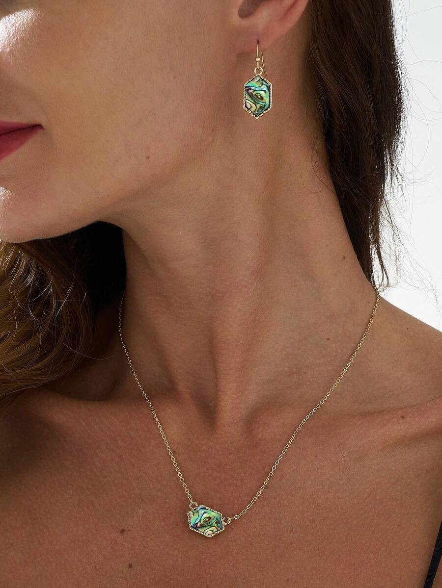 3pcs/Set Women Rhombus Pendant Necklace And Earrings, Suitable For Birthday Wear