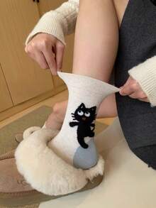 1/4 双装 春季新款 可爱卡通猫跟舒适中筒袜 - 彩色 - 查看 5