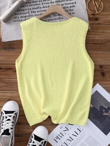 Áo tank top nữ cổ tròn mùa xuân/hè mới, áo thun trắng in hình gấu bông, kiểu dáng tối giản, phù hợp cho công sở, mặc hàng ngày, áo dành cho mùa tốt nghiệp. - Màu vàng - Xem 2