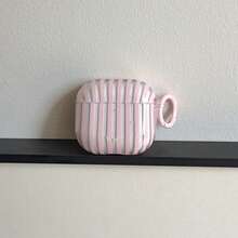 Ốp tai nghe tối giản, bán trong suốt, màu hồng sọc dọc, có móc treo, tương thích với Pro 3, New Pro 2, Cute Apple 4 Minimalist 3, ốp tai nghe cá nhân hóa 1/2 dành cho nữ. - Hồng - Xem 6