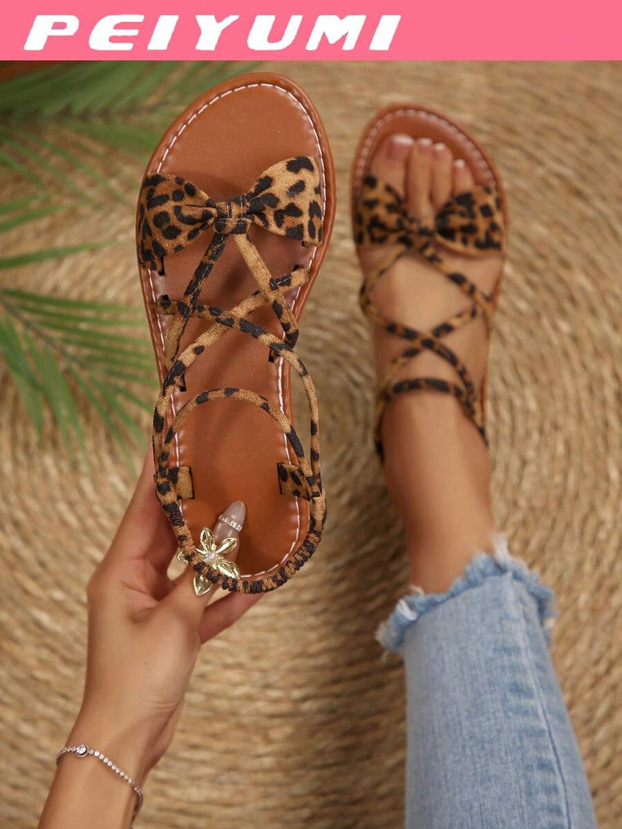 Women's Fashion Sandals, Elegant Bowknot Criss-Cross Design, Comfortable & Versatile, Suitable For Various Occasions, Multiple Colors Available, Lace-Up Sandals