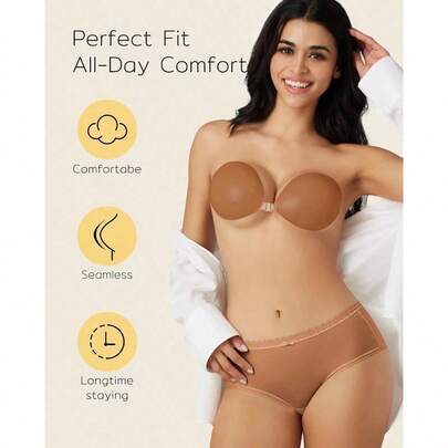 1 miếng đệm ngực silicon không dây, không lưng, vô hình, có keo dính chắc chắn, không bị rơi ra, phù hợp với mọi loại váy.