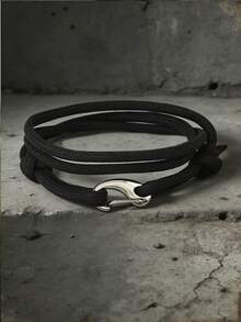 1 chiếc vòng tay nam nhiều lớp bằng dây nylon bện kiểu hàng hải, khóa bạc, chống thấm nước, thích hợp đeo hàng ngày, đi biển, đi nghỉ mát và làm quà tặng. - Vòng tay xếp lớp với khóa hình thuyền - Xem 2