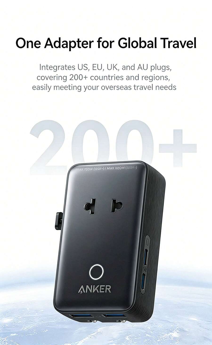 anker Universal Adapter, Travel Charger Compatible With Japanese, Korean, British, American, European, And Australian Standards, Portable USB.