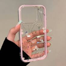 1pc Transparent Phone Case With Pink Frame, Minimalist Lens Protection Anti-Fall Design, Colorful Floral Pattern Suitable For IPhone 16 Pro Max, 17/16/15/14 Plus, 13/12/11, Air - Multicolor - View 4