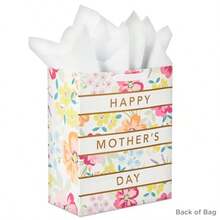 Hallmark - Bolsa de regalo para el día de la madre 33 cm papel de seda diseño de rayas florales pastel con detalles dorados para mamá abuela Nana Nueva madre-108 - raya floral - Ver 2