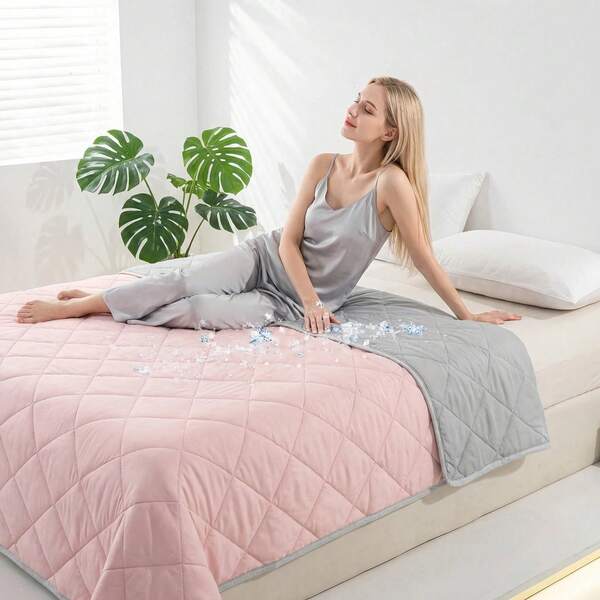 1 pieza Edredón refrescante, Manta acolchada, Manta delgada, Manta de tiro de unicolor para sofá, Diseñada para personas sensibles al calor, Manta refrescante de gran tamaño y peso ligero, Tela suave y sedosa, Absorción rápida de humedad y disipación del calor, Manta delgada multiusos para el hogar y los viajes, Adecuada para todas las estaciones