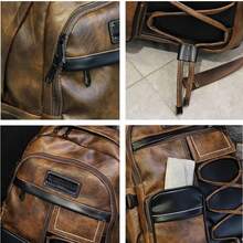 Men Leather Laptop Backpack Fit 16 Inch Laptop, Work Office College Backpack Fashion Waterproof Travel Bag - Brown - View 6