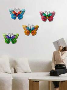 Décoration extérieure papillon doré métallique, papillon en fer avec crochet, peint par pulvérisation et résistant à la rouille, convient pour le balcon, le jardin, la clôture, la cour, la décoration murale - Type B - Voir 5