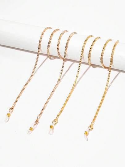 2pcs Gold And Rose Gold Box Chain Glasses Chain, Fashion Anti-Lost Fashion Glasses Strap, Minimalist Metal Eyeglass Lanyard For Men Daily Wear.