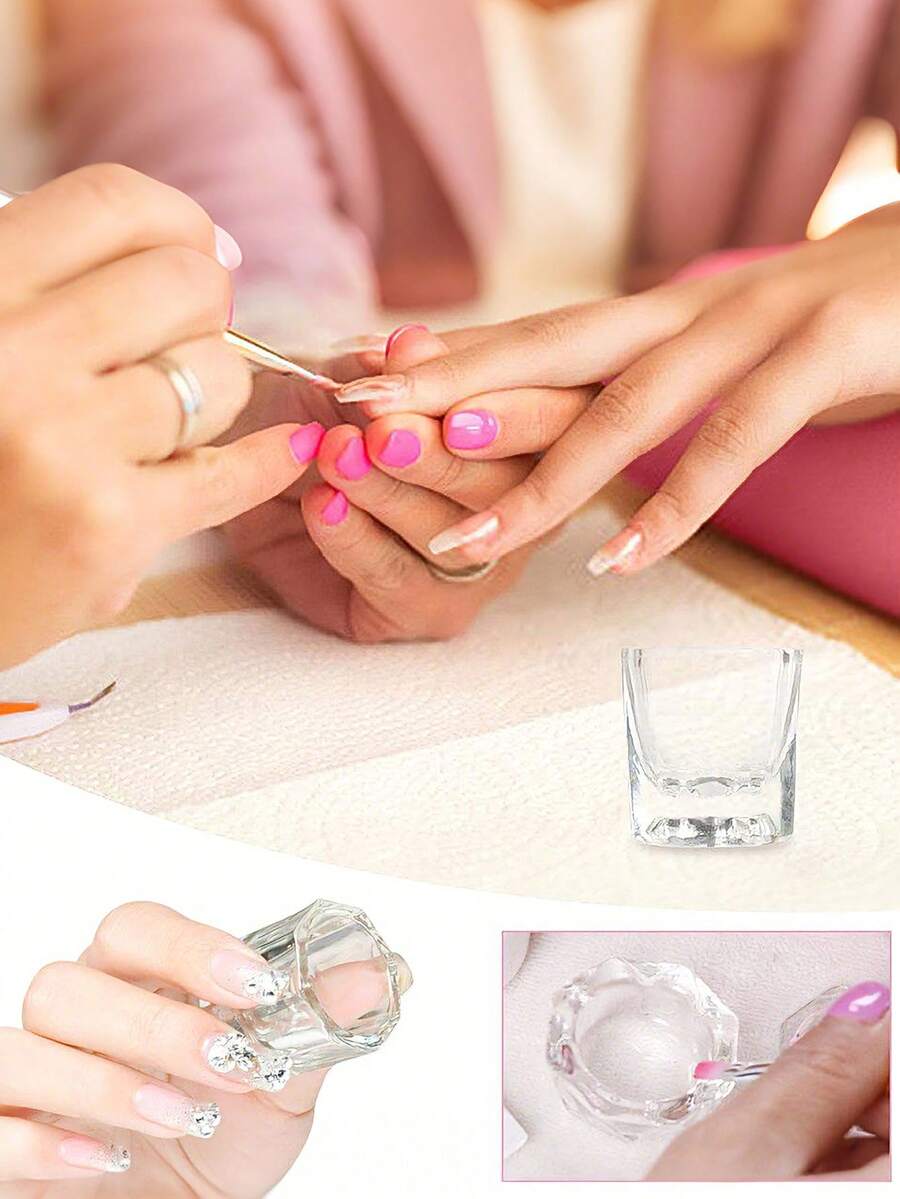 10个/4个/2个装 - 亚克力水滴形玻璃碗，适用于美甲用品，包括美甲粉和液体；水晶杯，用于美甲护理；透明水滴形玻璃杯，适用于丙酮和指甲油；小型混合杯，用于混合亚克力指甲、单体、粉末和卸甲水 - 专业美甲师混合杯 - 無色 - 查看 1