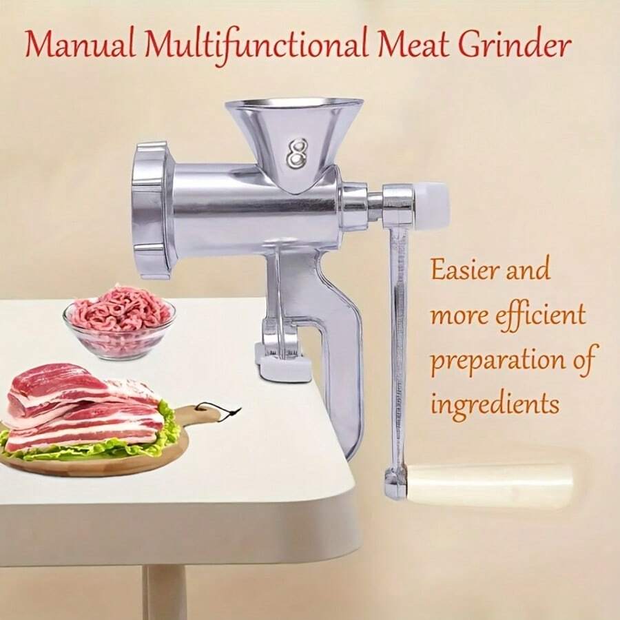 IAGREEA Portable Manual Meat Grinder - Hand Crank Food Chopper Suitable For Beef, Garlic, Pepper, Nuts And Wheatgrass Juicing (Requires Filtering Juice And Residue), Non-Electric, Suitable For Camping And Kitchen - Silver - View 1