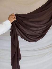 1pc Women Abaya Accessories Solid Color Faux Pearl Chiffon Soft Scarf Long Wrap Headscarf For Daily Use Casual Headband Soft Hijab - 藍色 - 查看 3
