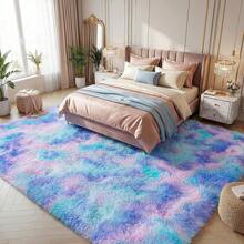 Soft Shaggy Area Rug For Living Room, Thick Fuzzy Rug For Bedroom, Modern Spring Decor Aesthetic, Upgrade Non-Slip Fluffy Carpet, Ideal Gift For Mother's Day,Housewarming, Easter, Dry Clean Only, With 4 Carpet Stickers, Tie-Dye Blue Rainbow - 紮染蘭彩虹 - 查看 5