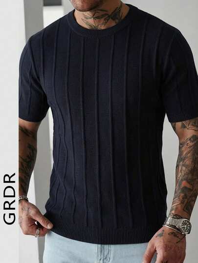  GRDR 男士夏季罗纹针织短袖 Polo 衫，适合夏季商务聚会，简约百搭