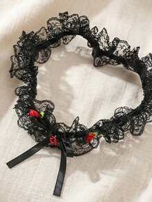 Dây nịt ren Gothic kiểu Âu và Mỹ với hoa hồng đỏ, nơ xinh xắn, dây đeo đùi gợi cảm, phụ kiện váy cưới cô dâu. - màu đen - Xem 4