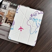 1pc Gradient World Map & Airplane Route Print Tablet Protective Case With Pencil Slot, Compatible With IPad 10.9/10.2/Air 5th Gen/Pro11/10th/9.7/Air 2/(7th Gen)/(8th Gen)/Air 4/5/Pro 11/10th Generation 10.9 Inch 2022 Model, Smart Sleep/Wake Function, Fashionable Tablet Accessory, Suitable For Mi 5/5PR/6/6PRO/7/7PRO/Galaxy Tab S10+/S9/A9 - Multicolor - View 6
