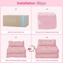 Folding Lazy Sofa Bed, Convertible Sleeper Chair With Pillow Foldable Mattress With Pink Support, Portable Fold Out Chair Bed Comfy Floor Sofa Lounge For Living Room Bedroom, Pink, Single - 粉色 - 查看 5