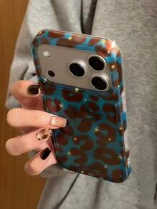 猎豹纹、蓝棕色豹纹独特手机壳，兼容 16 Pro Max、14、13、12、17、15 Pro，时尚防摔保护套 - 藍色 - 查看 3