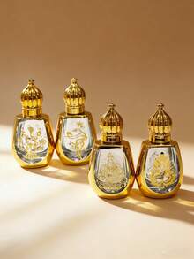 Botella de perfume de vidrio con lámina de oro de 12ml, botella de bola recargable a prueba de fugas con estampado en caliente, dispensador de bola de acero inoxidable premium suave, portátil para viajes y uso diario, amigable para bolsos y mochilas, contenedor de aceite tónico, muestra de aromaterapia elegante, decoración del hogar, favor de boda, regalo exquisito para amantes del perfume de mujeres - Dorado - Ver 3