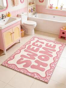 1pc Pink Leopard Print "Sweet Home" Doormat, Cute Decorative Mat, Bathroom Rug, Bath Mat, Entrance Mat, Small Rug, Carpet, Home Decor, Area Rug, Outdoor Mat, Bedroom Carpet, Washable Rug, Mother's Day Gift - Multicolor - View 2