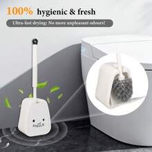 Compact Toilet Brush & Holder Set – 2 Pack, With Lid, Smiley Face Stickers Included, White - A - View 7