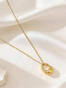 YUNCHUN 1 Set Women's Gold Asymmetrical Hollow Stainless Steel Necklace And Earrings Set, Minimalist Geometric Pendant Jewelry Set, Daily Wear Party Gift - Gold - View 5