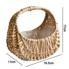 Cesta tejida de mimbre de sauce, almacenamiento de media luna de mimbre con asa, cesta pequeña resistente para flores, contenedor de Picnic - Estilo 2 - Ver 6
