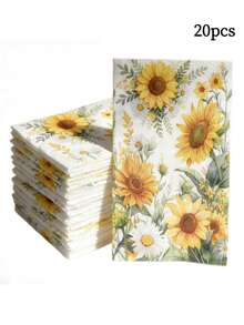 20pcs/Set, 40pcs/Set, 60pcs/Set, Floral Series Sunflower Theme Printed Thick Soft Party Napkins, 2-Ply Soft Paper Napkins, Unfolded 33cm*40cm, Suitable For: Wedding, Tea Party, Birthday Party Decoration Napkins, Party Decoration, Party Supplies, Holiday Decoration - Multicolor - View 6