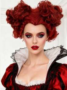 红皇后角色扮演假发，以及适合派对的趣味造型，动漫服装 - 臟橘色 - 查看 2