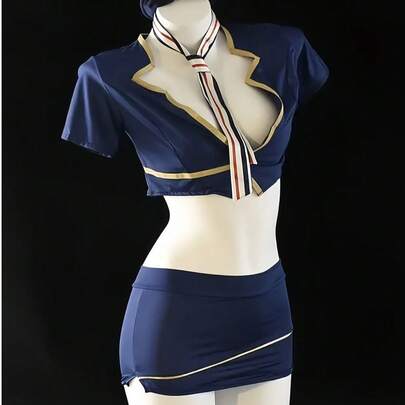 Bộ trang phục phi công và tiếp viên hàng không, trang phục cosplay gợi cảm, áo thun ngắn tay kiểu JK 5 món.